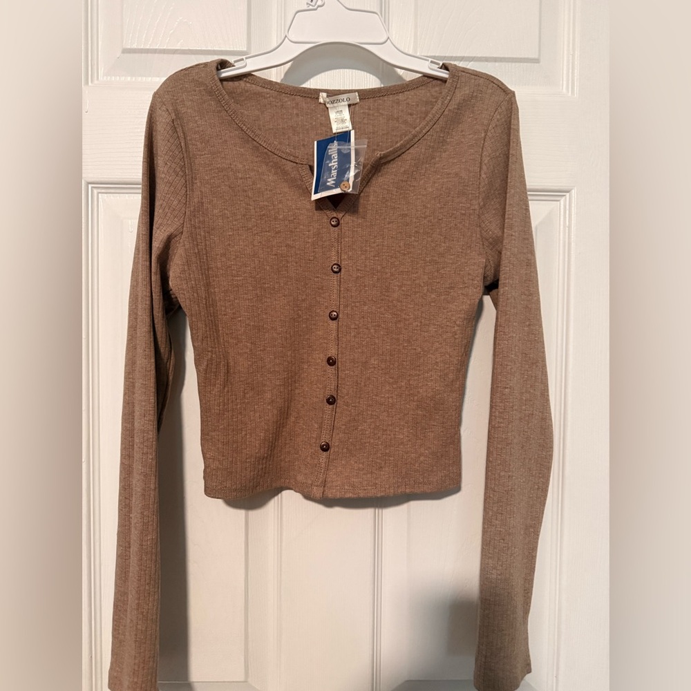 Bozzolo Tan Button-Up Long Sleeve Top